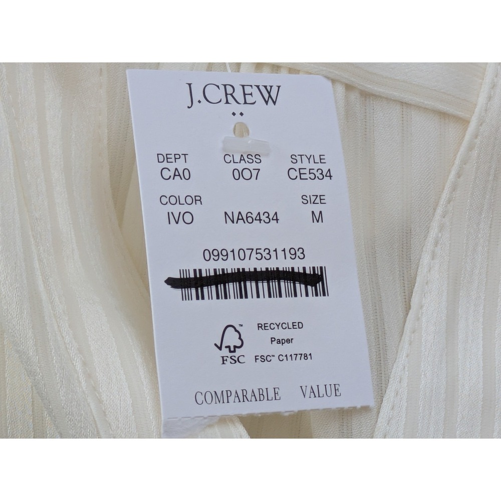 J. Crew Shadow Striped Long Sleeve Popover Placket Blouse Size M Ivory NWT CE534 - Picture 5 of 6